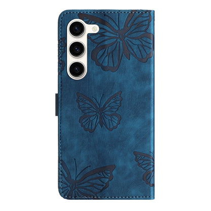 For Samsung Galaxy S25 5G Skin-feel Embossed Butterfly Leather Phone Case(Blue) by buy2fix