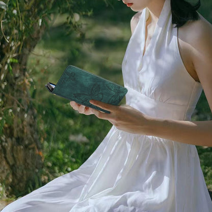 For Samsung Galaxy S25 5G Skin-feel Embossed Butterfly Leather Phone Case(Green) by buy2fix