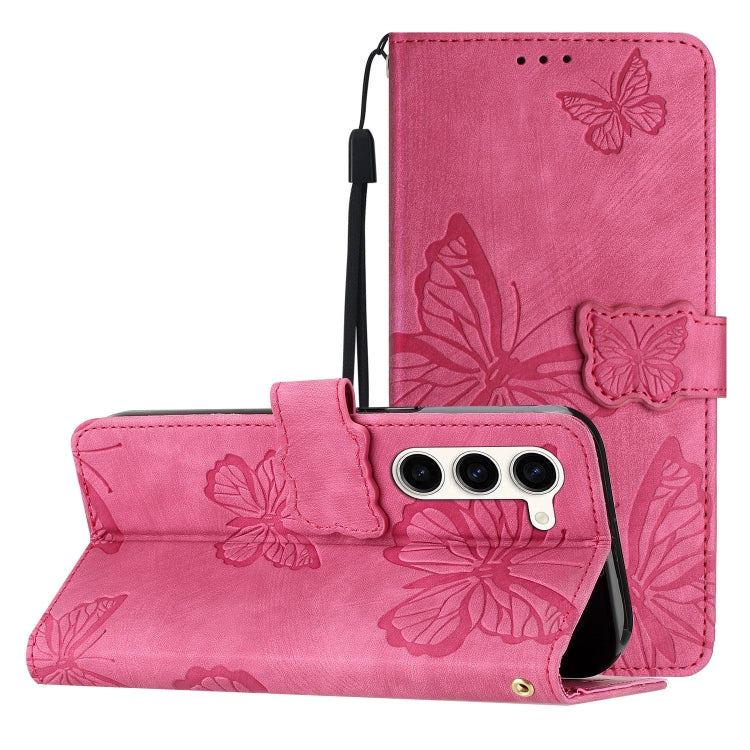 For Samsung Galaxy S25 5G Skin-feel Embossed Butterfly Leather Phone Case(Rose Red) by buy2fix