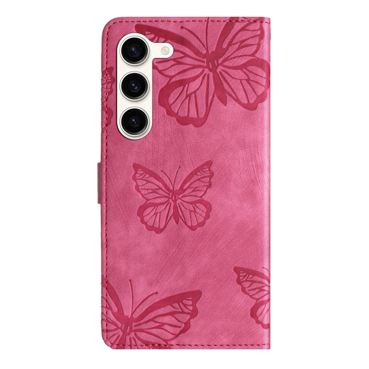 For Samsung Galaxy S25 5G Skin-feel Embossed Butterfly Leather Phone Case(Rose Red) by buy2fix