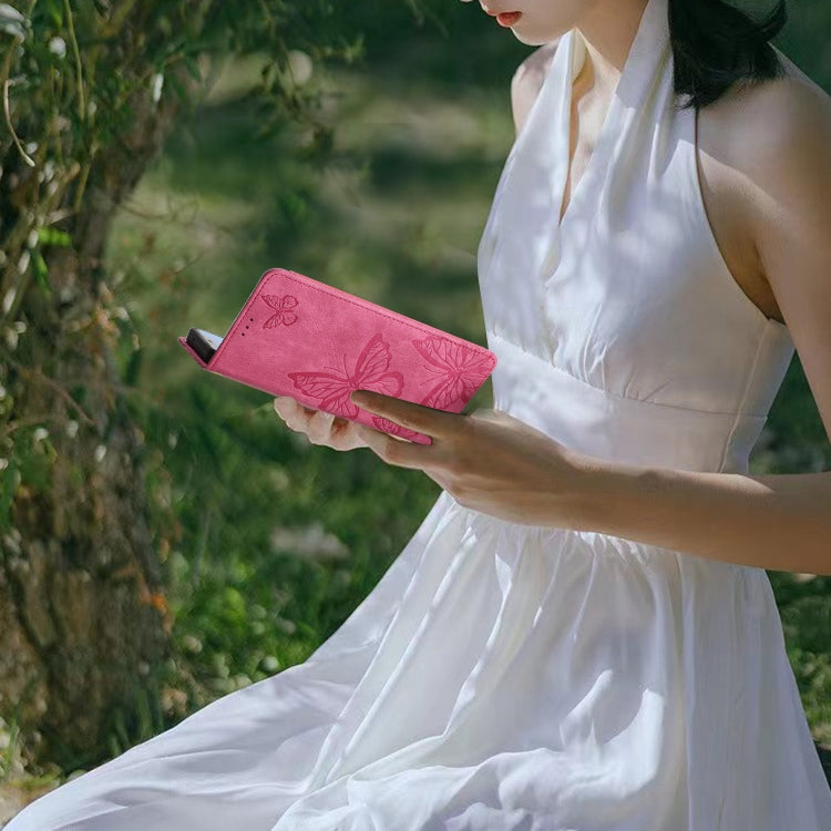 For Samsung Galaxy S25 5G Skin-feel Embossed Butterfly Leather Phone Case(Rose Red) by buy2fix