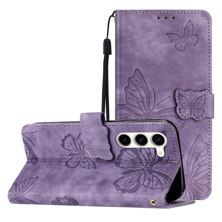 For Samsung Galaxy S25 5G Skin-feel Embossed Butterfly Leather Phone Case(Purple) by buy2fix
