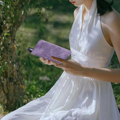 For Samsung Galaxy S25 5G Skin-feel Embossed Butterfly Leather Phone Case(Purple) by buy2fix