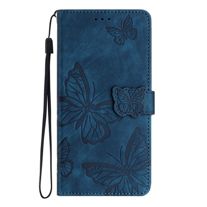 For Samsung Galaxy S25+ 5G Skin-feel Embossed Butterfly Leather Phone Case(Blue) by buy2fix