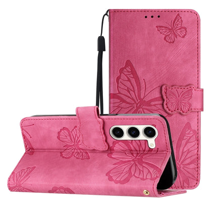 For Samsung Galaxy S25+ 5G Skin-feel Embossed Butterfly Leather Phone Case(Rose Red) by buy2fix