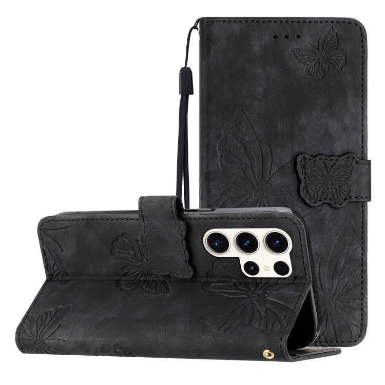 For Samsung Galaxy S25 Ultra 5G Skin-feel Embossed Butterfly Leather Phone Case(Black) by buy2fix