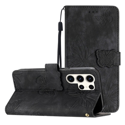 For Samsung Galaxy S25 Ultra 5G Skin-feel Embossed Butterfly Leather Phone Case(Black) by buy2fix