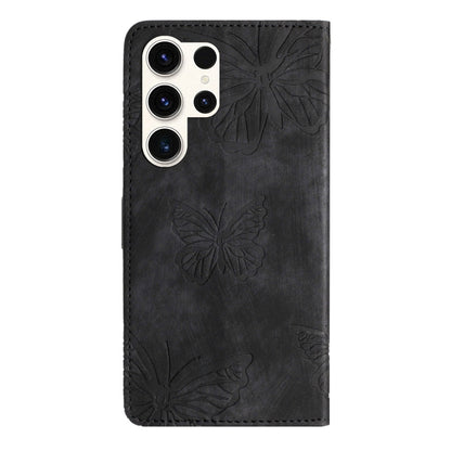 For Samsung Galaxy S25 Ultra 5G Skin-feel Embossed Butterfly Leather Phone Case(Black) by buy2fix