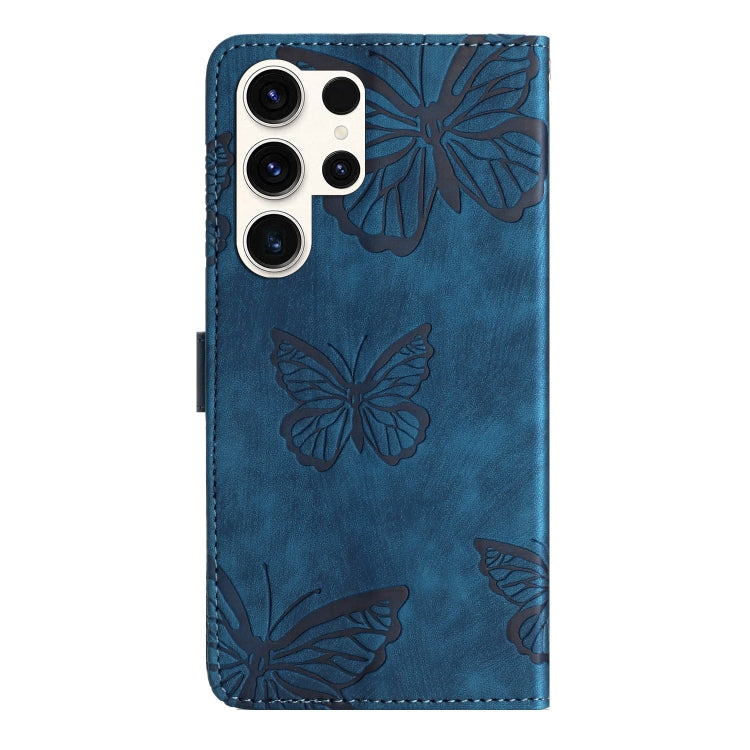 For Samsung Galaxy S25 Ultra 5G Skin-feel Embossed Butterfly Leather Phone Case(Blue) by buy2fix