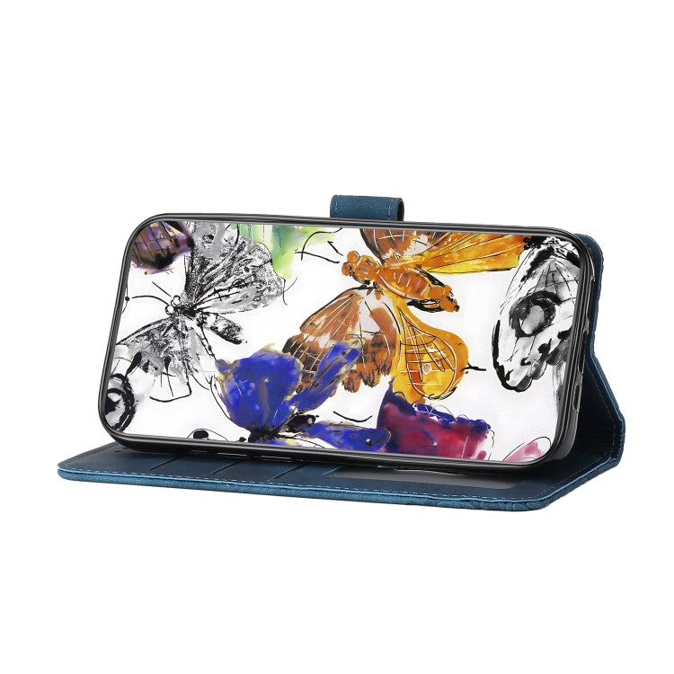 For Samsung Galaxy S25 Ultra 5G Skin-feel Embossed Butterfly Leather Phone Case(Blue) by buy2fix