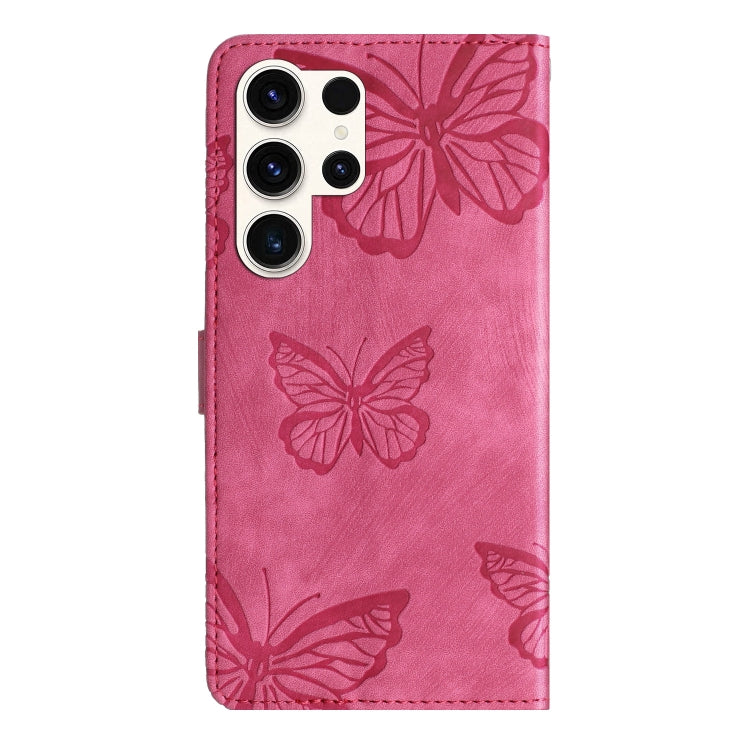 For Samsung Galaxy S25 Ultra 5G Skin-feel Embossed Butterfly Leather Phone Case(Rose Red) by buy2fix