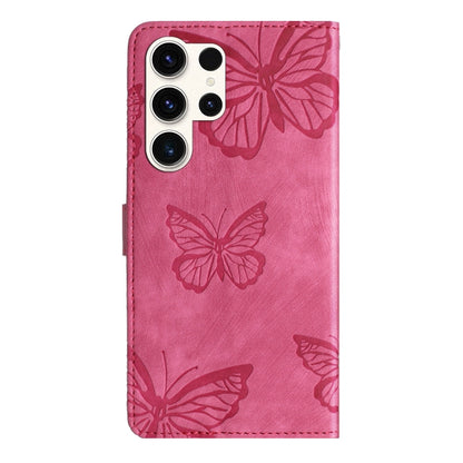 For Samsung Galaxy S25 Ultra 5G Skin-feel Embossed Butterfly Leather Phone Case(Rose Red) by buy2fix