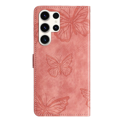 For Samsung Galaxy S25 Ultra 5G Skin-feel Embossed Butterfly Leather Phone Case(Pink) by buy2fix