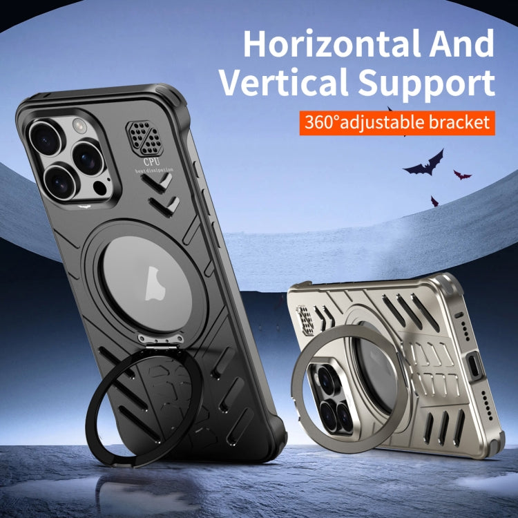 For iPhone 16 Pro Knight Series Alloy Cooling MagSafe Phone Case(Gold) - iPhone 16 Pro Cases by buy2fix | Online Shopping UK | buy2fix