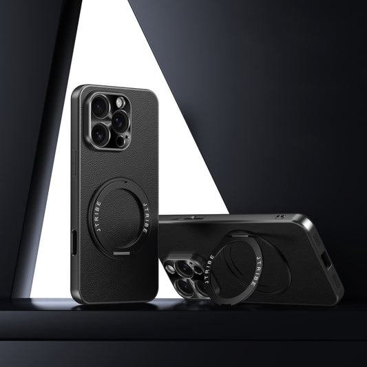 For iPhone 16 Pro Max Plain Leather MagSafe Holder Phone Case(Black) - iPhone 16 Pro Max Cases by buy2fix | Online Shopping UK | buy2fix