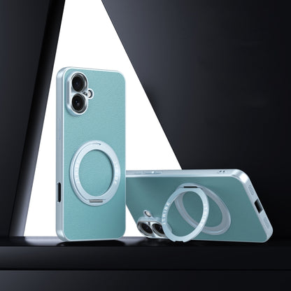 For iPhone 16 Plain Leather MagSafe Holder Phone Case(Sierra Blue) - iPhone 16 Cases by buy2fix | Online Shopping UK | buy2fix