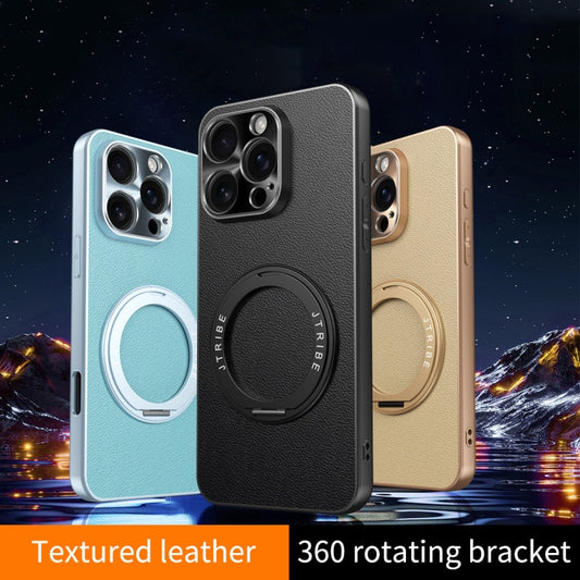 For iPhone 16 Plain Leather MagSafe Holder Phone Case(Gold) - iPhone 16 Cases by buy2fix | Online Shopping UK | buy2fix