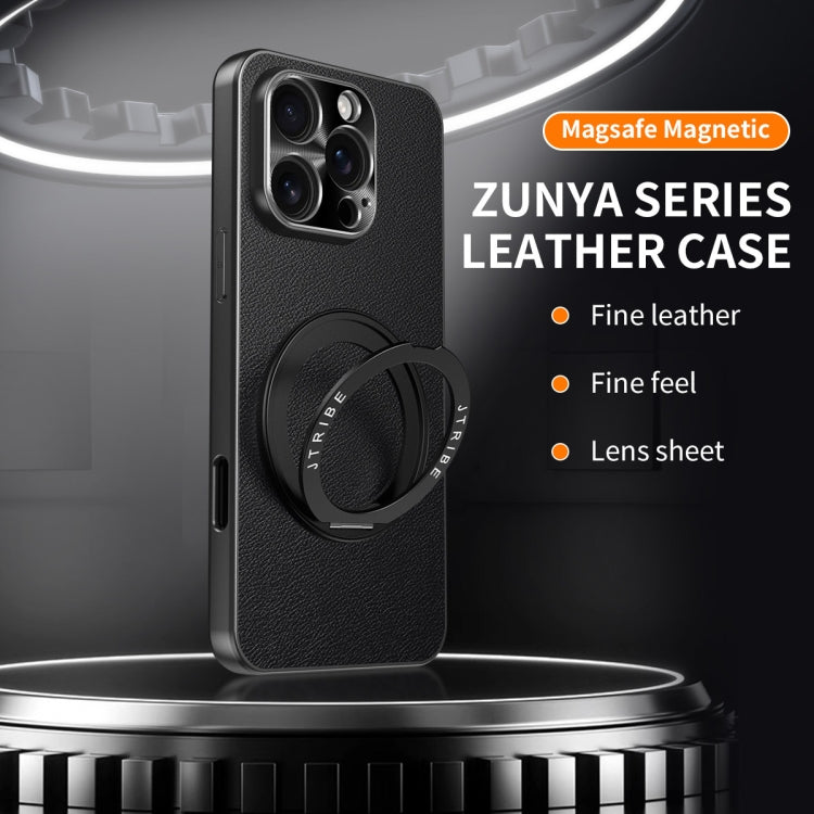 For iPhone 16 Pro Plain Leather MagSafe Holder Phone Case(Black) - iPhone 16 Pro Cases by buy2fix | Online Shopping UK | buy2fix