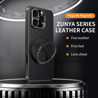 For iPhone 16 Pro Plain Leather MagSafe Holder Phone Case(Black) - iPhone 16 Pro Cases by buy2fix | Online Shopping UK | buy2fix