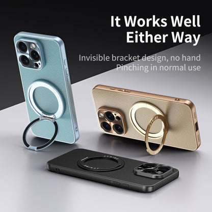 For iPhone 16 Pro Plain Leather MagSafe Holder Phone Case(Gold) - iPhone 16 Pro Cases by buy2fix | Online Shopping UK | buy2fix
