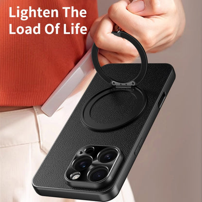 For iPhone 16 Pro Plain Leather MagSafe Holder Phone Case(Black) - iPhone 16 Pro Cases by buy2fix | Online Shopping UK | buy2fix
