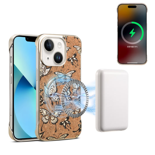 For iPhone 14 / 13 Denior A18 WoodenPaint MagSafe Phone Case(Butterflies) - iPhone 14 Cases by Denior | Online Shopping UK | buy2fix