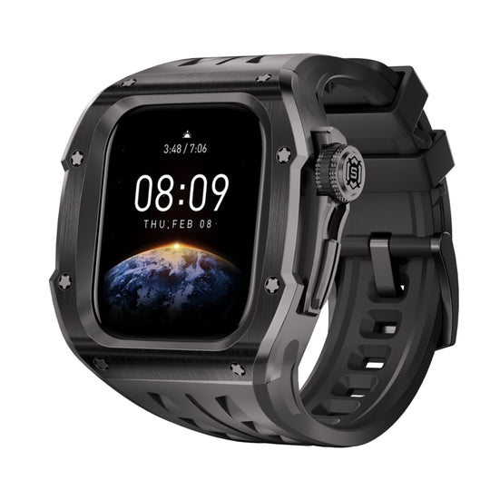 For Apple Watch Series 11 / 10 46mm RedPepper Armor Metal Case Integrated Silicone Watch Band(Black)
