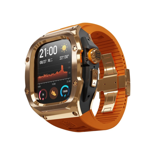 For Apple Watch Ultra 3 / 2 / 1 49mm RedPepper Armor Metal Case Integrated Silicone Watch Band(Rose Gold Black Orange)