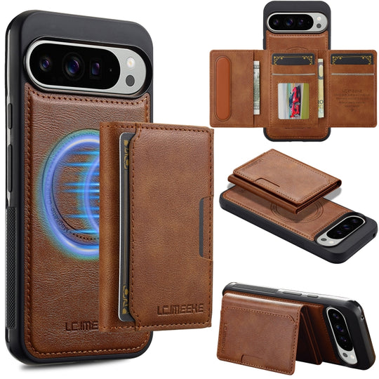 For Google Pixel 9 Pro XL LC.IMEEKE L5 Series Detachable RFID Card Bag Magsafe Phone Case(Brown)