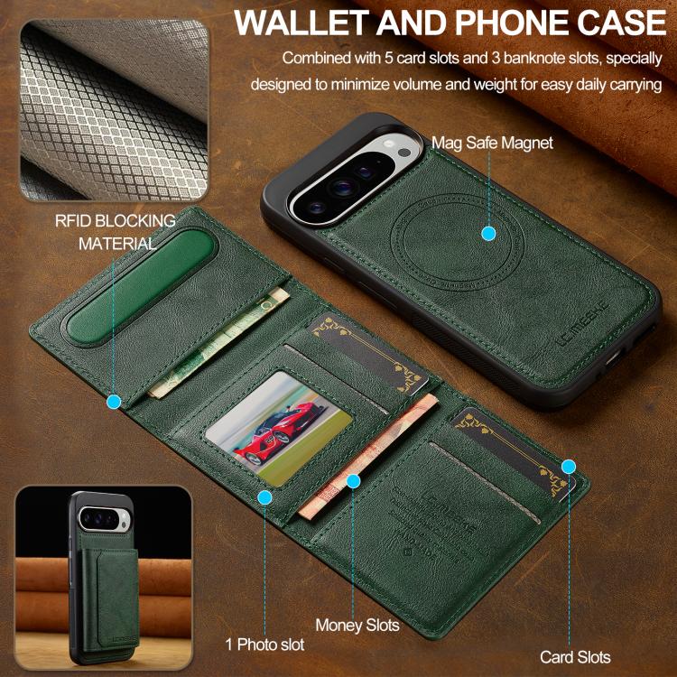For Google Pixel 10 / 10 Pro LC.IMEEKE L5 Series Detachable RFID Card Bag Magsafe Phone Case(Green) - Google Cases by LC.IMEEKE | Online Shopping UK | buy2fix