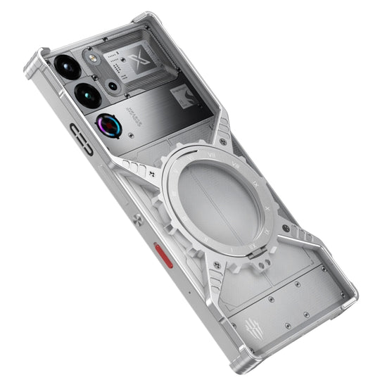 For ZTE nubia Red Magic 10 Pro / 10 Pro+ Mechanical Gear MagSafe Holder Borderless Metal Phone Case(Silver)