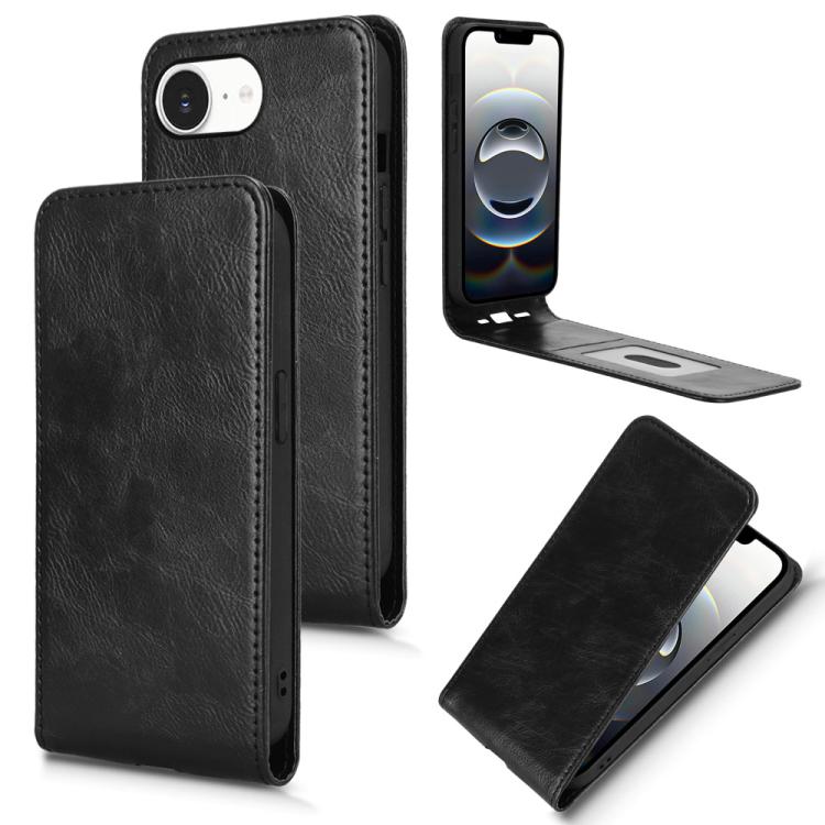 For iPhone 16e Magnetic Vertical Flip Leather Phone Case(Black) - iPhone 16e Cases by buy2fix | Online Shopping UK | buy2fix