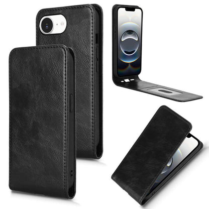 For iPhone 16e Magnetic Vertical Flip Leather Phone Case(Black) - iPhone 16e Cases by buy2fix | Online Shopping UK | buy2fix