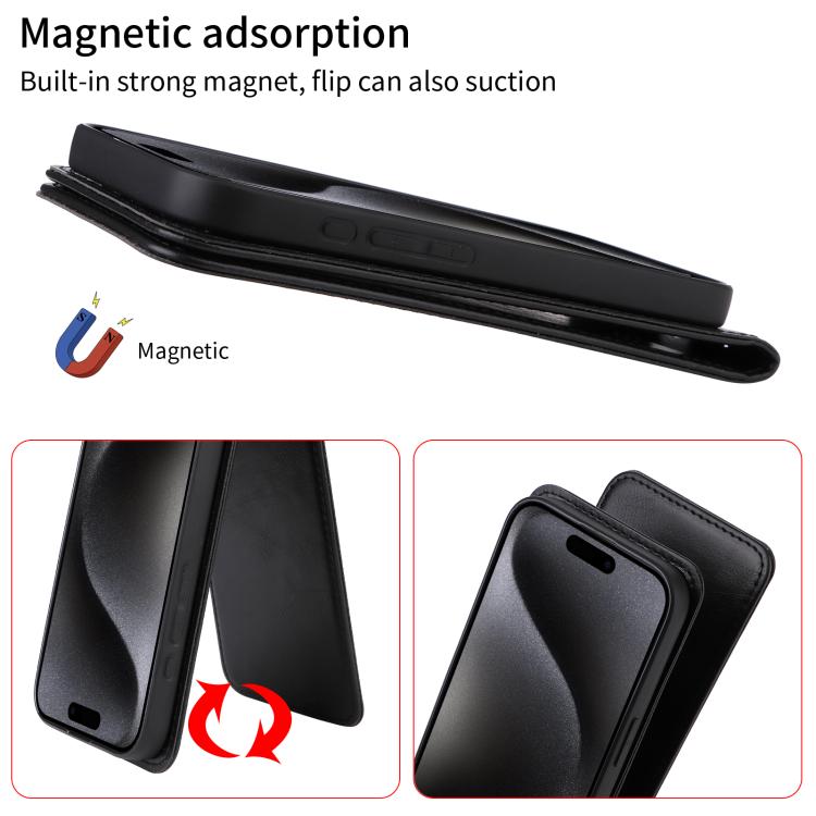 For iPhone 16e Magnetic Vertical Flip Leather Phone Case(Black) - iPhone 16e Cases by buy2fix | Online Shopping UK | buy2fix