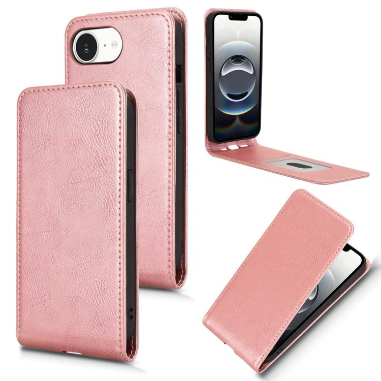 For iPhone 16e Magnetic Vertical Flip Leather Phone Case(Rose Gold) - iPhone 16e Cases by buy2fix | Online Shopping UK | buy2fix