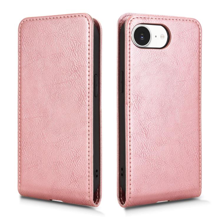 For iPhone 16e Magnetic Vertical Flip Leather Phone Case(Rose Gold) - iPhone 16e Cases by buy2fix | Online Shopping UK | buy2fix