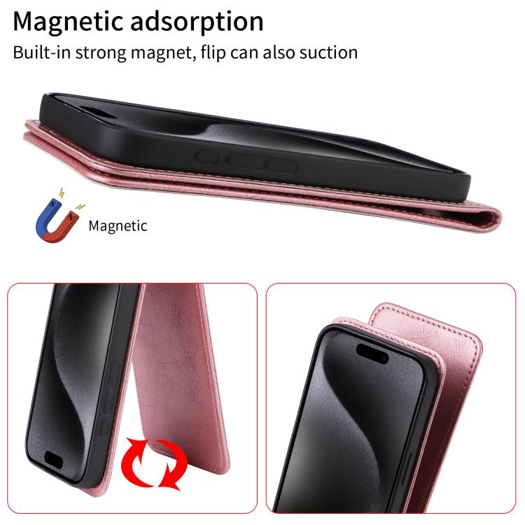 For iPhone 16e Magnetic Vertical Flip Leather Phone Case(Rose Gold) - iPhone 16e Cases by buy2fix | Online Shopping UK | buy2fix