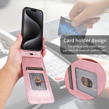 For iPhone 16e Magnetic Vertical Flip Leather Phone Case(Rose Gold) - iPhone 16e Cases by buy2fix | Online Shopping UK | buy2fix