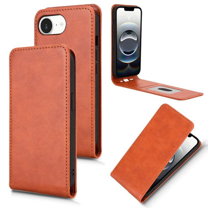 For iPhone 16e Magnetic Vertical Flip Leather Phone Case(Brown) - iPhone 16e Cases by buy2fix | Online Shopping UK | buy2fix