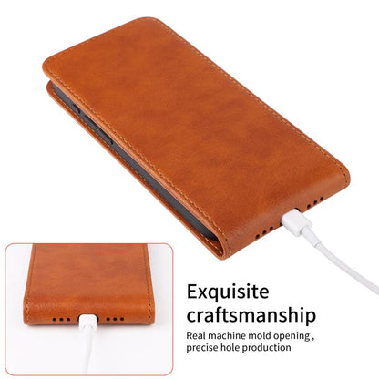 For iPhone 16e Magnetic Vertical Flip Leather Phone Case(Brown) - iPhone 16e Cases by buy2fix | Online Shopping UK | buy2fix