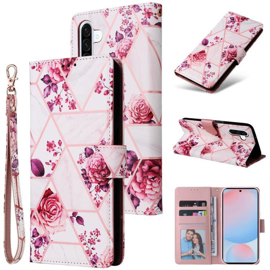 For Samsung Galaxy A56 5G Marble Bronzing Stitching Leather Phone Case(Rose Gold)