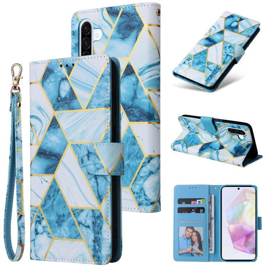 For Galaxy A18 / A17 4G / 5G Marble Bronzing Stitching Leather Phone Case(Blue)