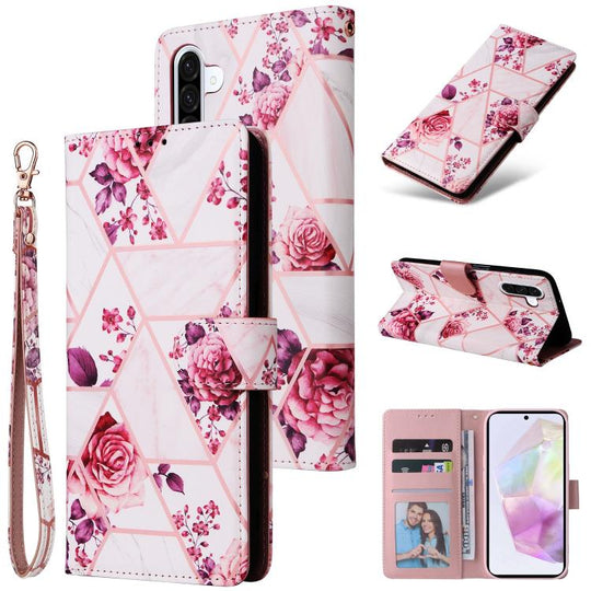For Galaxy A18 / A17 4G / 5G Marble Bronzing Stitching Leather Phone Case(Rose Gold)
