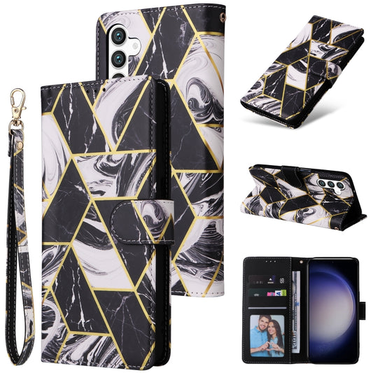 For Samsung Galaxy S25 5G Marble Bronzing Stitching Leather Phone Case(Black) by buy2fix