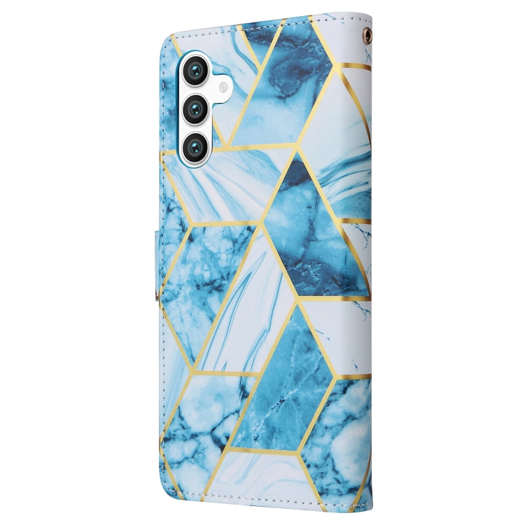 For Samsung Galaxy S25 5G Marble Bronzing Stitching Leather Phone Case(Blue) by buy2fix