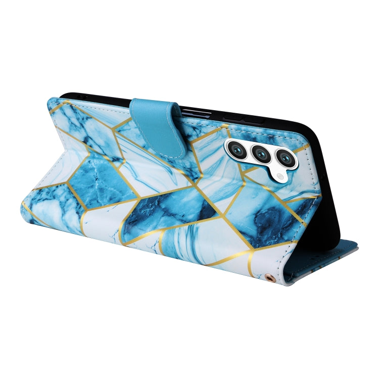 For Samsung Galaxy S25 5G Marble Bronzing Stitching Leather Phone Case(Blue) by buy2fix