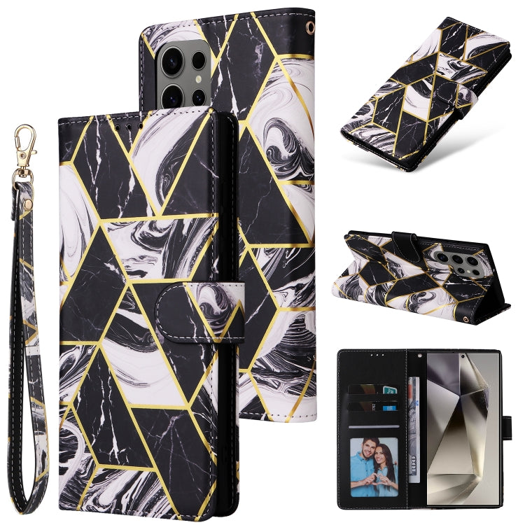 For Samsung Galaxy S25 Ultra 5G Marble Bronzing Stitching Leather Phone Case(Black) by buy2fix
