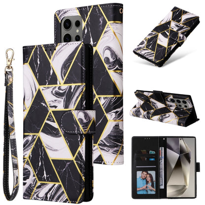 For Samsung Galaxy S25 Ultra 5G Marble Bronzing Stitching Leather Phone Case(Black) by buy2fix