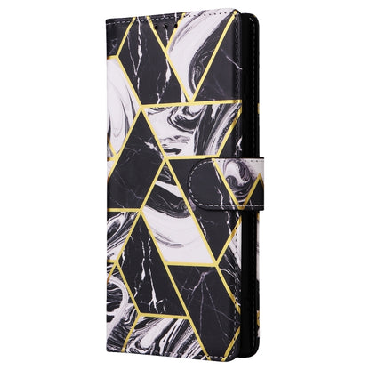 For Samsung Galaxy S25 Ultra 5G Marble Bronzing Stitching Leather Phone Case(Black) by buy2fix