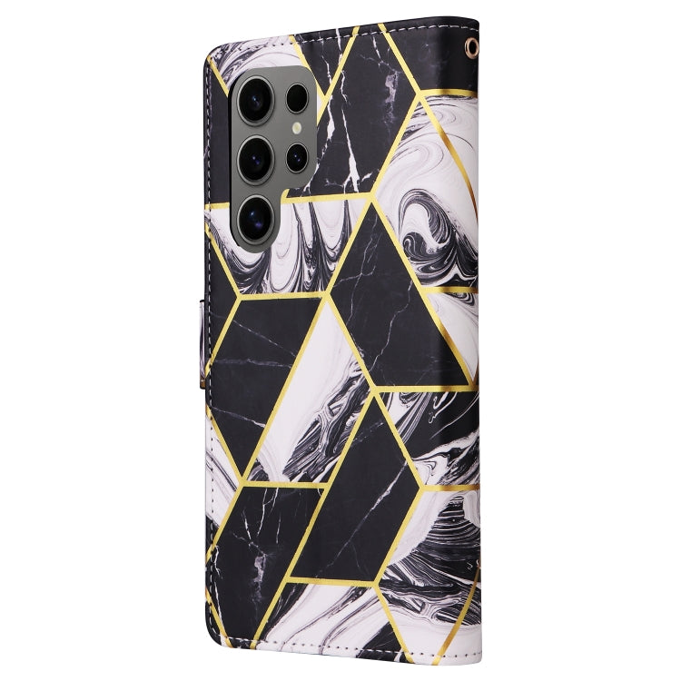 For Samsung Galaxy S25 Ultra 5G Marble Bronzing Stitching Leather Phone Case(Black) by buy2fix